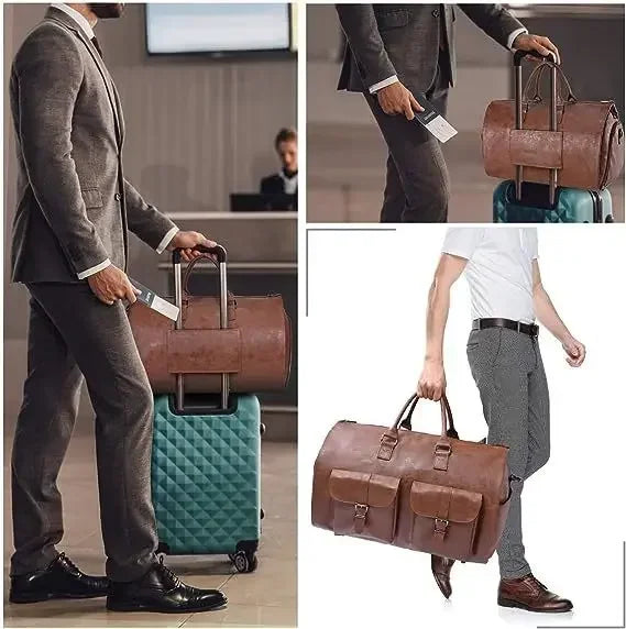 2025 Herren Business Reiseanzugtasche aus PU-Leder – Wasserdichte 2-in-1 Garment & Duffle Bag, große Handgepäck Reisetasche für Kleidung