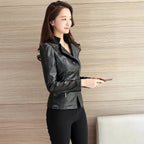 Damen Kunstleder Jacke Slim Fit – Kurze Faux Leather Jacket mit Reißverschluss, wasser- &amp; winddichte Übergangsjacke für Frühling &amp; Herbst