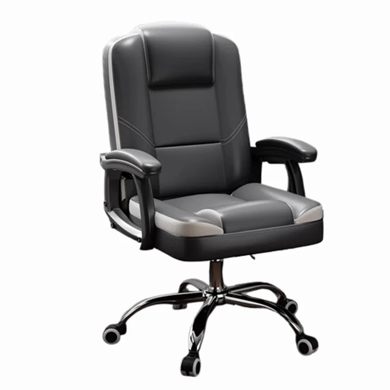 Ergonomischer Bürostuhl aus Leder mit Fußstütze – Drehbarer Office Chair mit Rückenstütze, Rollen & Liegefunktion für Büro & Homeoffice