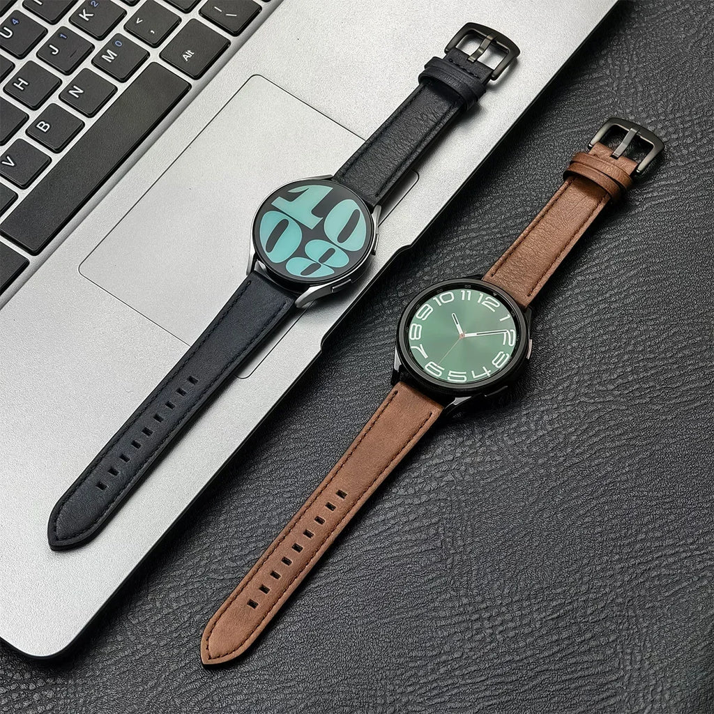 Brazalete de cuero vintage de 20 mm y 22 mm para Samsung Galaxy Watch 4–7 y Xiaomi Redmi Watch – Brazalete clásico para reloj inteligente con diseño dorado 