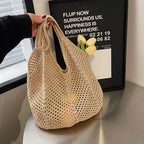 Damen Strick-Schultertasche – Große Hobo Bag aus gehäkeltem Mesh für Sommer, Strand & Alltag