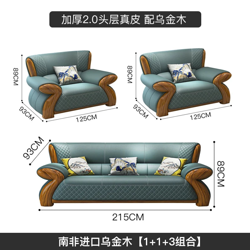 Nordisches Leder-Ecksofa im minimalistischen Design – Modulares L-/U-Form Lounge-Sofa aus Echtleder mit Massivholzfüßen