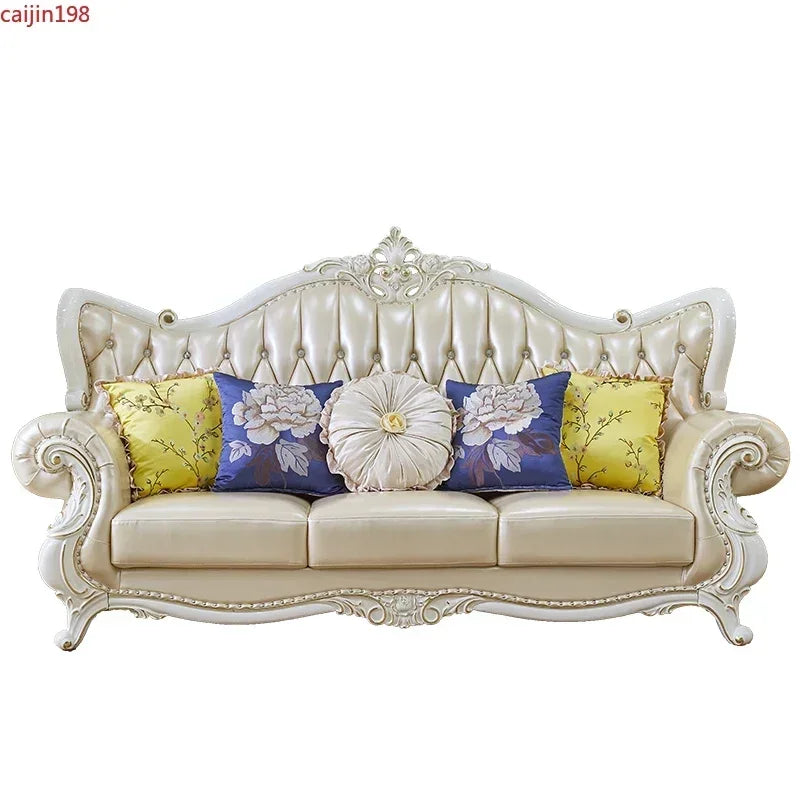 Europäisches Leder-Ecksofa aus Massivholz – Modulares L- oder U-Form Sofa im Retro-Modern-Stil für Wohnzimmer, Apartment & Villa