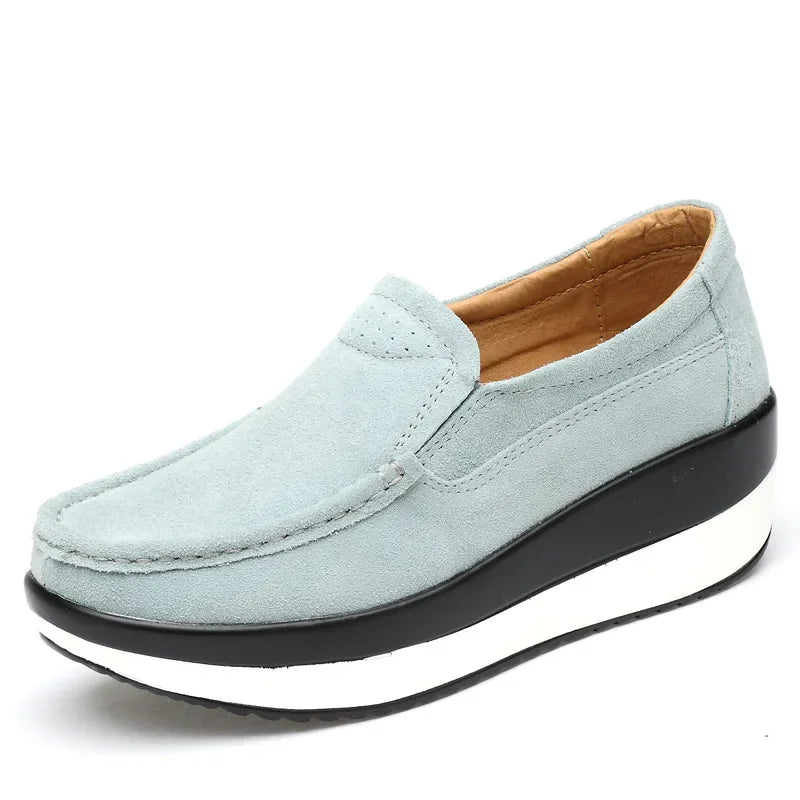 Damen Keilabsatz Sneaker aus Wildleder – Bequeme Slip-On Plateau Schuhe aus echtem Leder for Herbst &amp; Frühjahr 