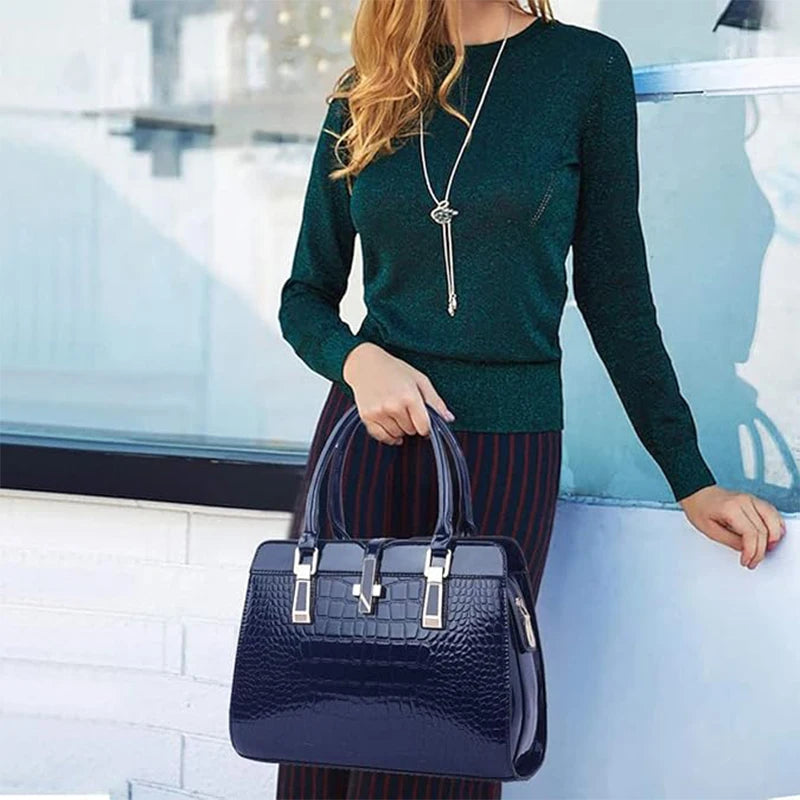 Luxuriöse Damen Tote Bag im Crocodile-Design – Elegante Schulter- & Henkeltasche mit glänzender Oberfläche für Shopping & Business