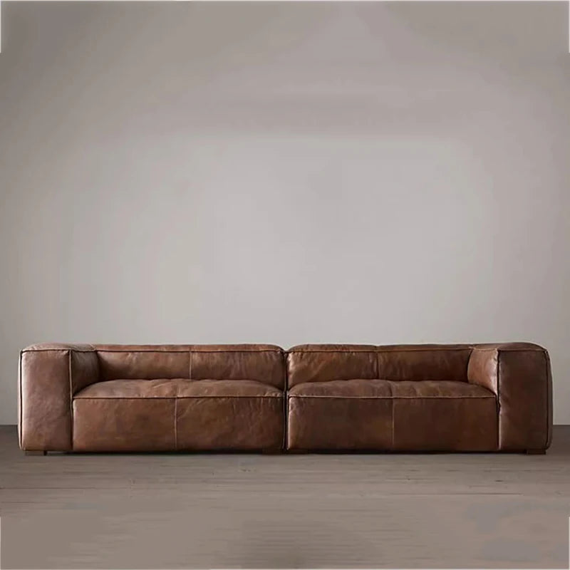 Luxuriöses Leder Sofa für Wohnzimmer – Braunes Designer Sofa im italienisch-nordischen Stil, Lazy Luxury Couch mit weicher Polsterung