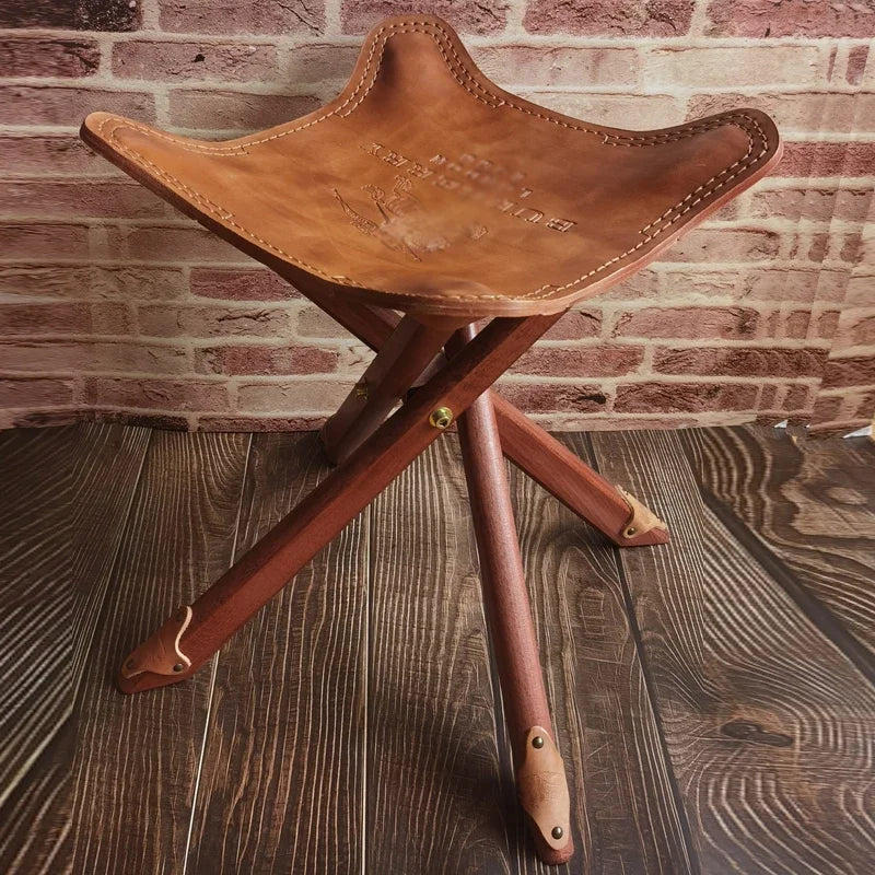 Vintage Leder & Massivholz Hocker – Kompakter Schuhwechsel- & Fußhocker im Retro-Morocco-Stil, stabiler Wohn- & Sitzhocker