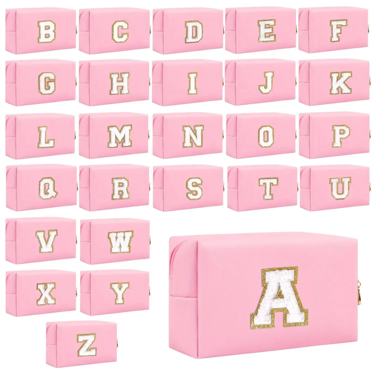 Make-up Tasche mit Initialen – Preppy Kosmetiktasche aus PU Leder, wasserdicht, tragbar & personalisierter Reise-Kulturbeutel