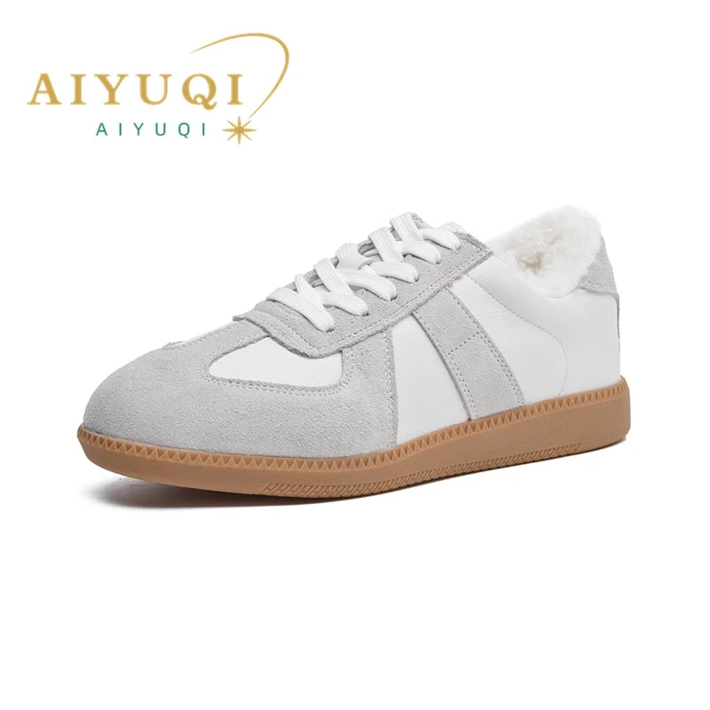 AIYUQI Damen Sneaker 2025 aus Echtleder – Flache Casual Trainingsschuhe für Frühling & Alltag | Modische Leder-Sneaker in großen Größen