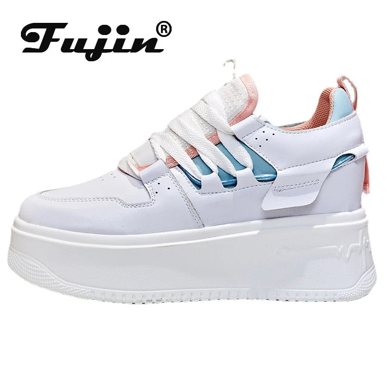 Damen Leder Plateau Sneaker mit verstecktem Absatz – Zapatillas con cuña de 9 cm aus echtem Leder für Herbst &amp; Winter 