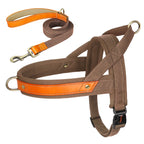 No-Pull Hunde-Geschirr Set aus Nylon & PU-Leder – Gepolstertes Harness mit Halsband & Leine für kleine, mittlere & große Hunde