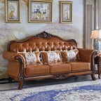 Elegantes Luxus Leder Sofa für Wohnzimmer – Designer Couch im nordischen Stil mit breiten Armlehnen, hochwertiges Echtleder & Postmodernes Design