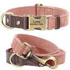 Hundehalsband- und Leinen-Set aus PU-Leder, 9 Farben, personalisiertes Namensschild, Haustierhalsband, Leine für kleine, mittlere und große Hunde