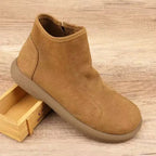 Handgefertigte Damen Stiefeletten aus echtem Leder – Warme Retro Ankle Boots mit Rundspitze &amp; Reißverschluss (Größe 35–45) 