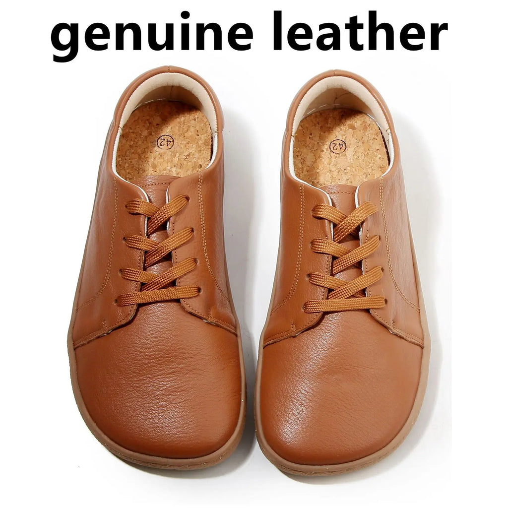 TONGLEPAO Barfuß Leder Sneaker – Zero Drop Schuhe aus echtem Rindsleder, breite Zehenbox & weiche Korksohle für Damen & Herren