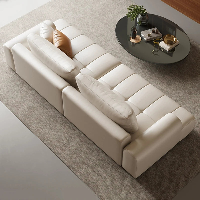 Postmodernes Designer Ledersofa mit eckiger Form – Luxuriöse Couch aus echtem Kalbsleder &amp; Massivholz im italienischen Stil