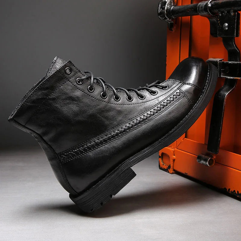 COZOK Herren Vintage Work Boots – Hochwertige Ankle Boots aus Lederimitat, British Style, Retro Plattform-Schuhe