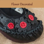 feerldi Damen Vintage Leder Flats WB-56 – Handgefertigte Blumen-Moccasins, Slip-On Ballerinas für Alltag und Freizeit, Lila Loafers in Größe 42