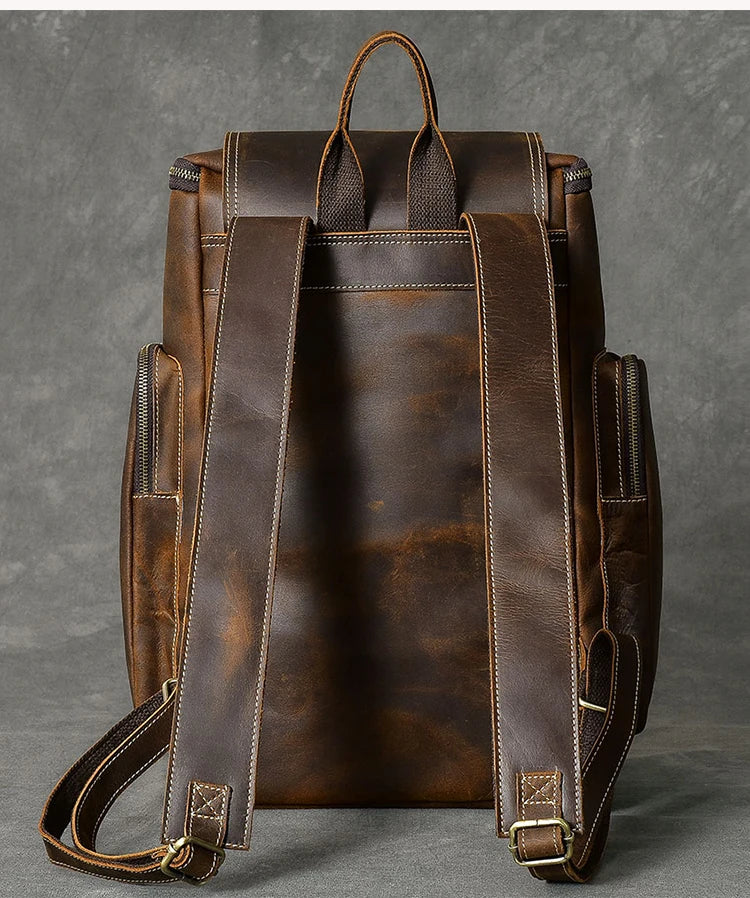 MUNUKI Vintage Crazy Horse Leder Rucksack Herren – Großer Kletter- &amp; Hiking-Rucksack aus echtem Rindsleder (Modell M-814) 