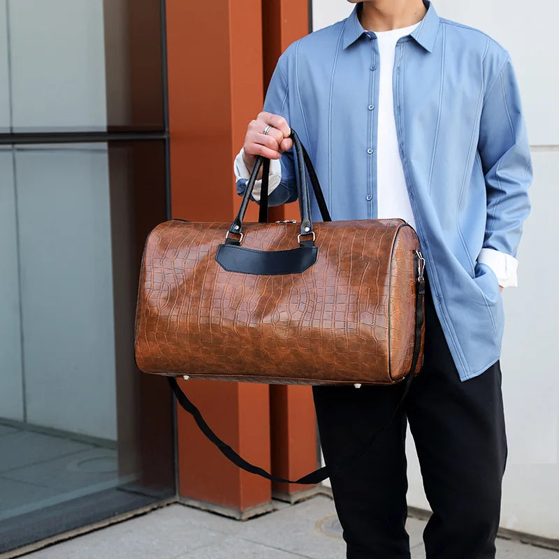 Bolsa de gimnasio para hombre de cuero PU con Python-Muster – Bolsa de fitness, bolsa de viaje y bolsa de lona para deportes, negocios y actividad física