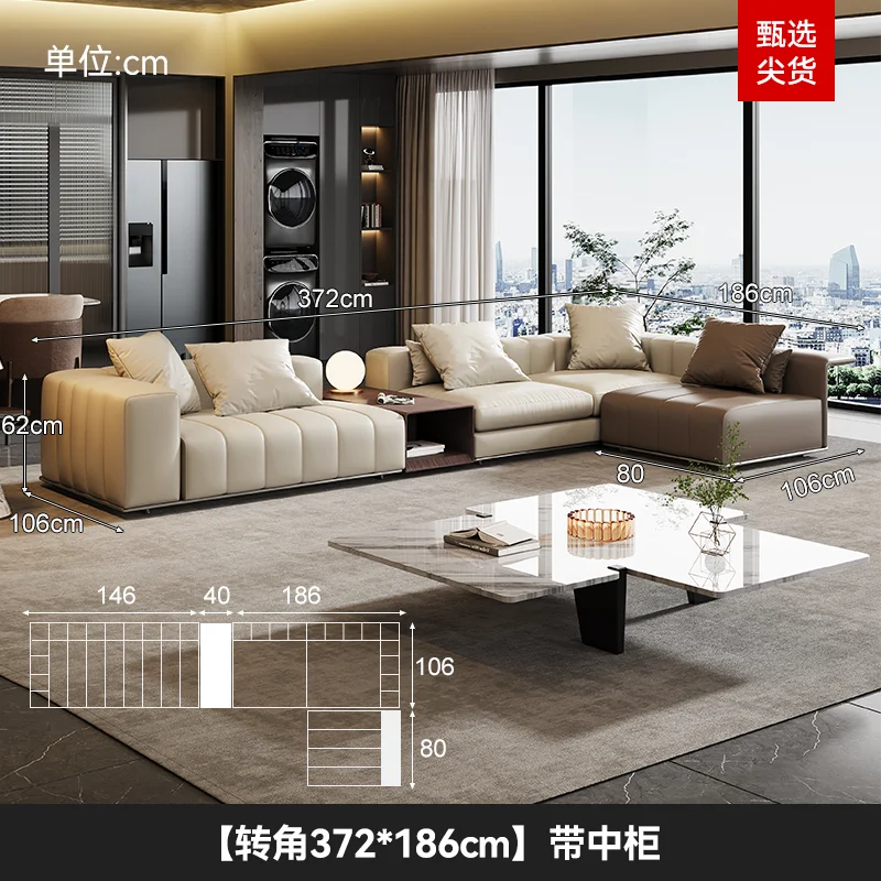 Luxus Lounge Sofa aus Echtleder im nordischen Stil – Kompaktes Designer-Ecksofa mit High-Rebound-Polsterung für modernes Wohnen