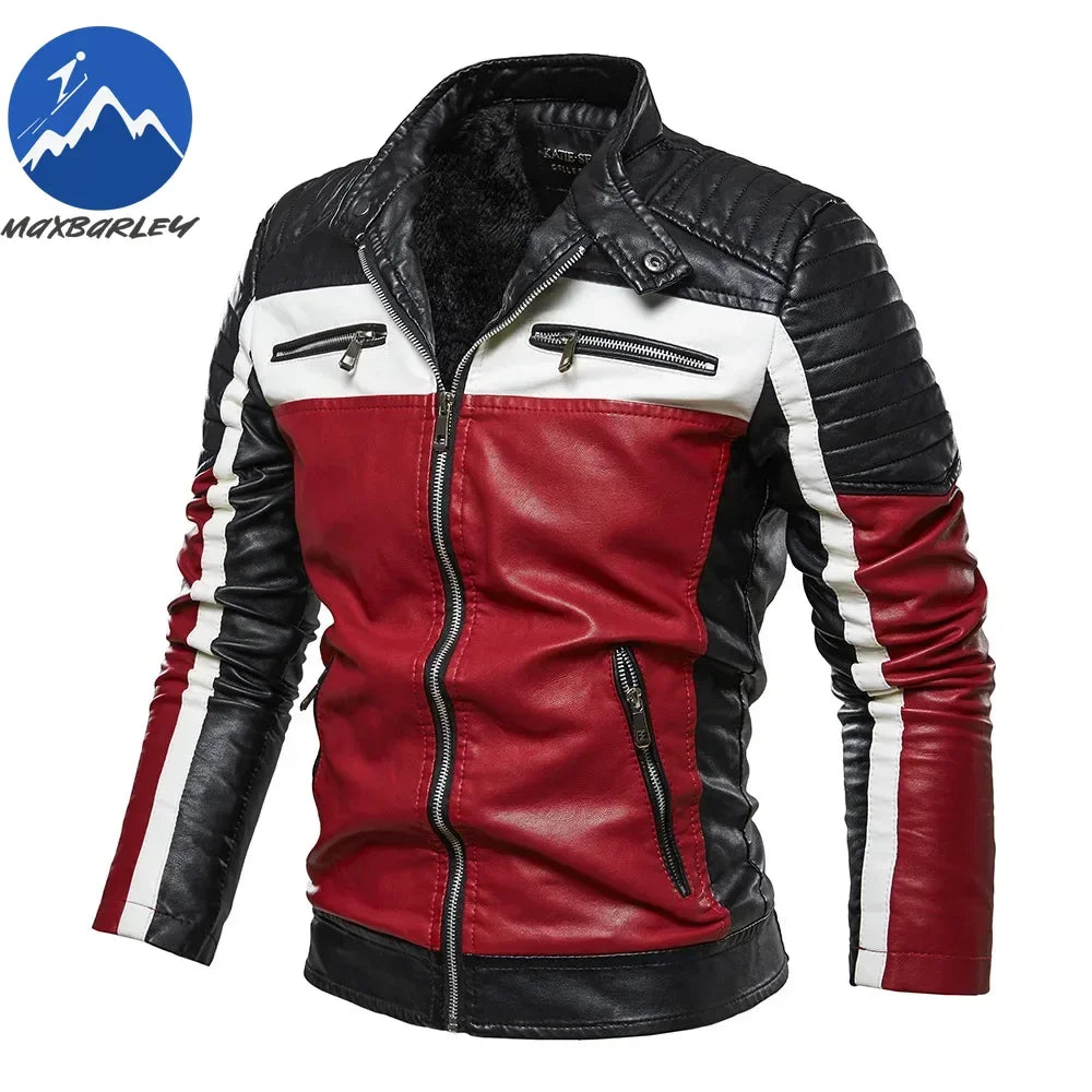 Men Yellow PU Leather Jacket Patchwork Biker Jackets  Casual Zipper Coat Male Motorcycle Jacket Slim Fit Fur Lined Outwear Coat