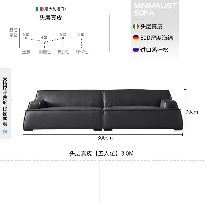 Europäisches minimalistisches Designer Ledersofa – Hochwertige Leder Lounge Couch für Wohn- & Schlafzimmer im postmodernen Stil