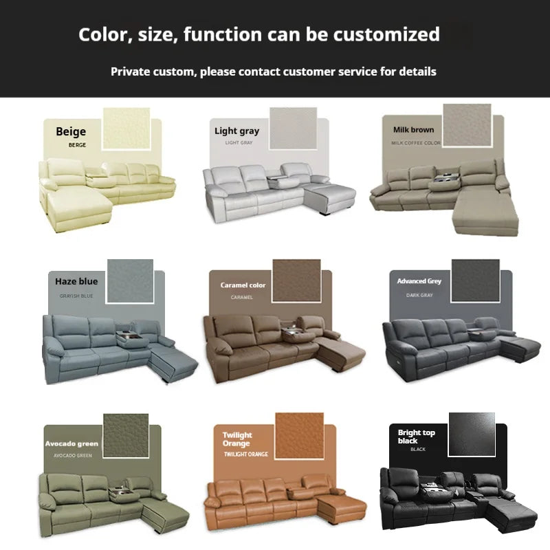 Modernes italienisches Elektro-Ledersofa – Multifunktionales Relax-Sofa mit verstellbarer Liegefunktion, Metall-Ecken und modularer Kombination