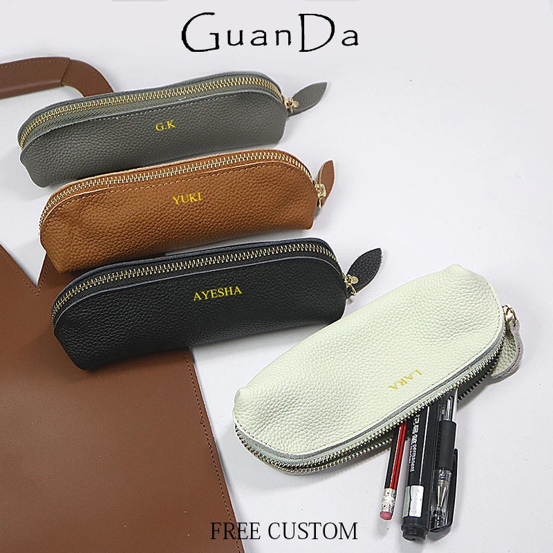 Personalisierte Leder Stiftetasche aus echtem Rindsleder – Estuche para bolígrafos de negocios con iniciales y cierre de caja 