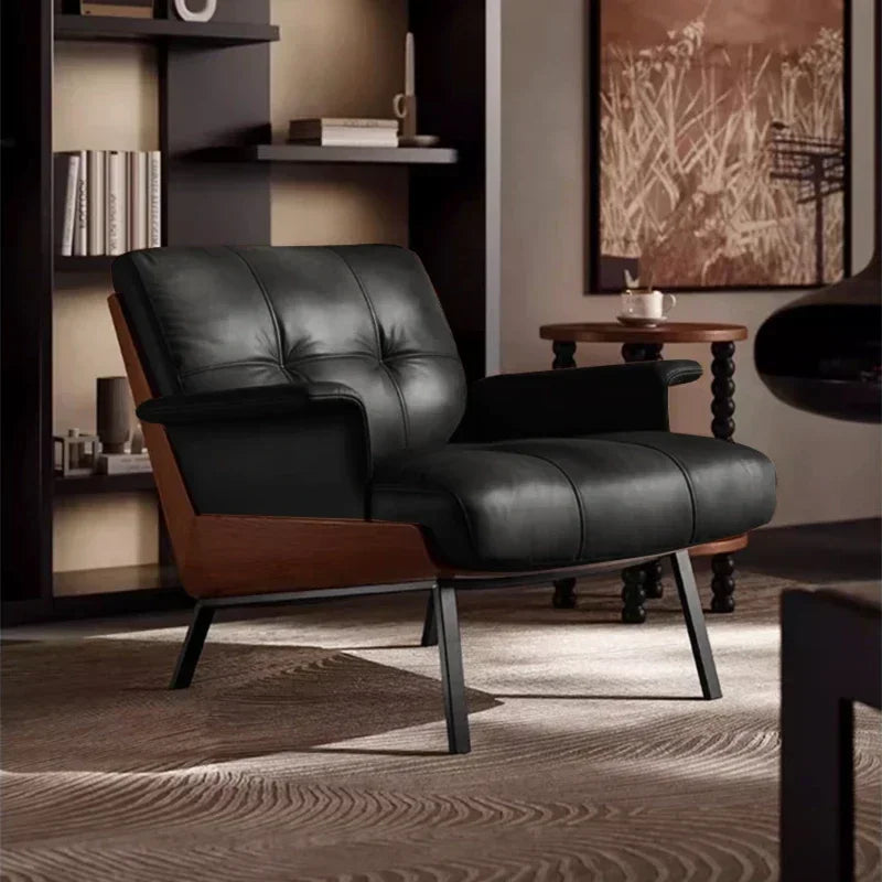 Ergonomischer Designer-Ledersessel im italienischen Luxus-Stil – Eleganter Minimalistischer Fauteuil mit Armlehnen für modernes Wohnzimmer