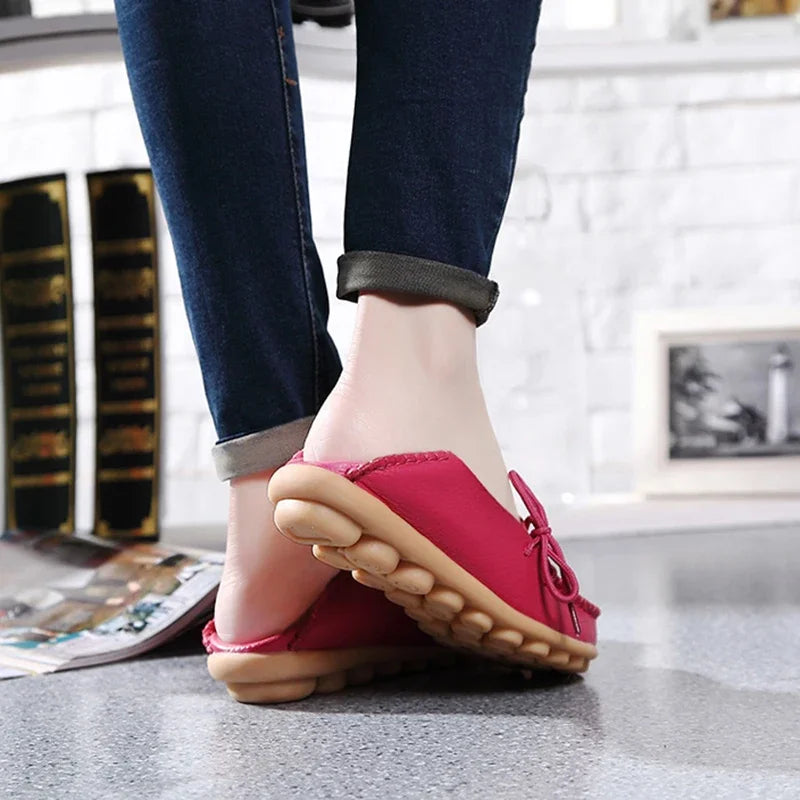 YBQJOO Damen Flats – Slip-On Mokassins aus echtem Leder, runde Zehen, bequeme Loafers für Alltag, Pflege & Plus Size 33-50