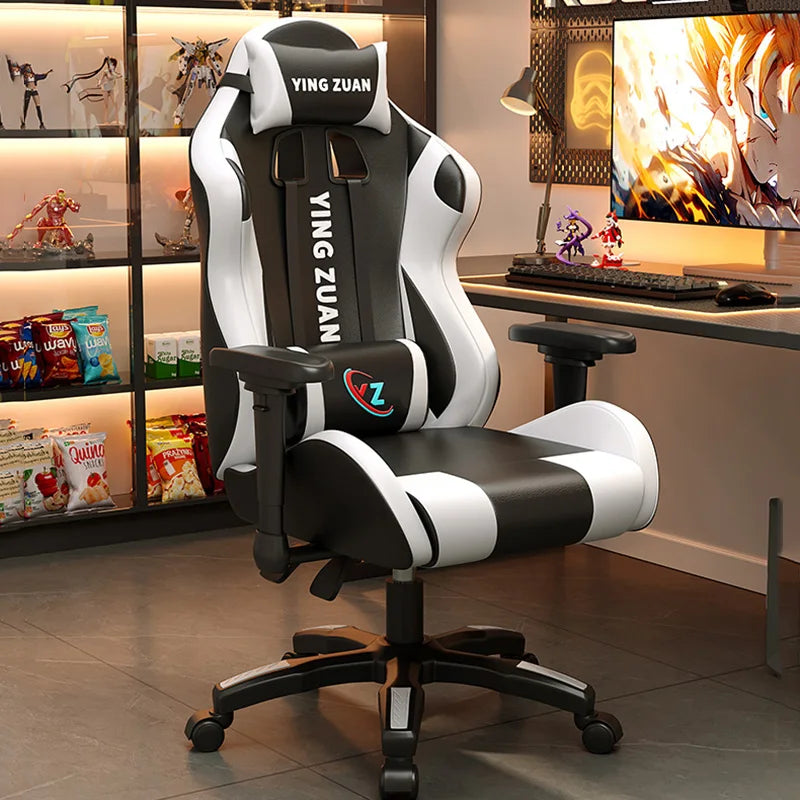 Ergonomischer Bürostuhl aus Leder mit Fußstütze & Rückenlehne – Höhenverstellbarer Drehstuhl mit Armlehnen & Rollen für Homeoffice & Büro