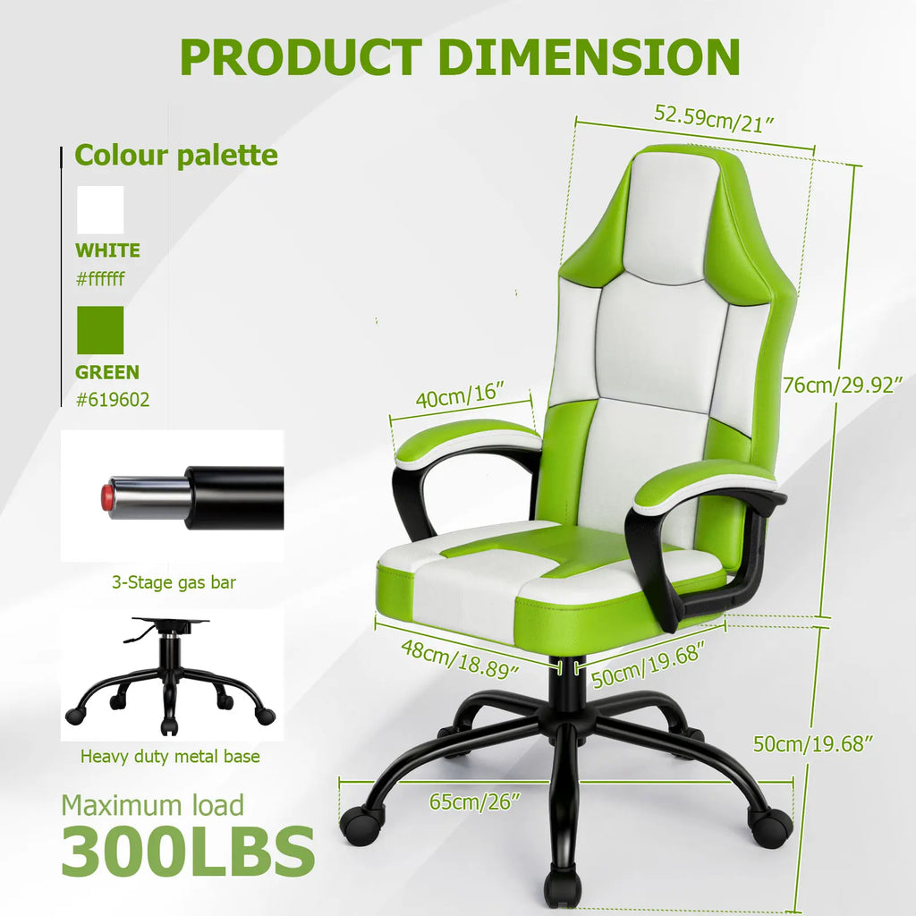 Ergonomischer Gaming Chair aus PU-Leder – Höhenverstellbarer Gamer- & Bürostuhl mit hoher Rückenlehne, Drehfunktion & Rollen für Erwachsene & Jugendliche