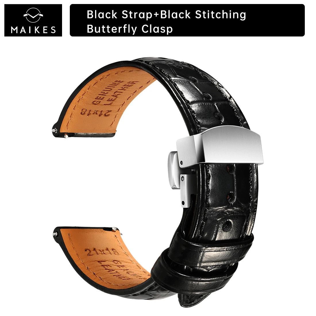 MAIKES Luxus Leder Uhrenarmband mit Quick Release – 20 mm / 21 mm / 22 mm Premium Armband mit Butterfly-Schließe für elegante Armbanduhren