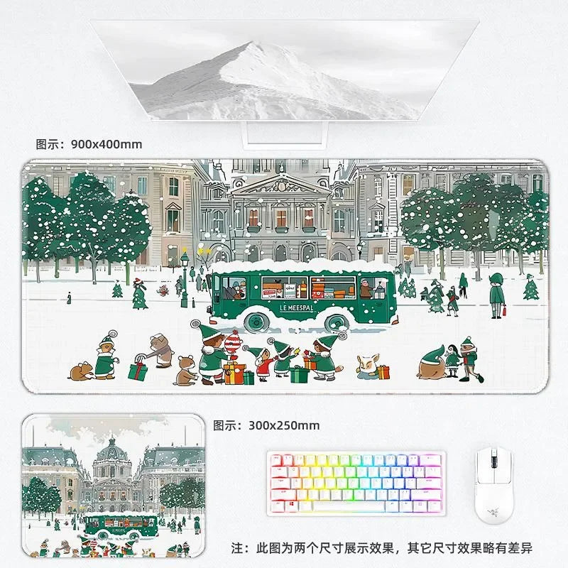 Weihnachtliche XXL PU Leder Schreibtischunterlage - Alfombrilla de ratón con dibujos animados Kawaii para ordenador, teclado y portátil 