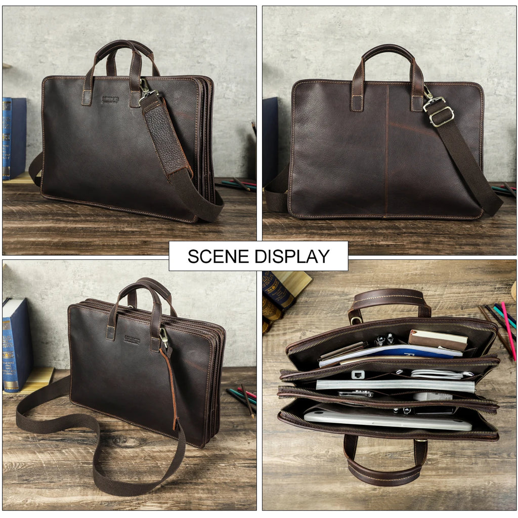 CONTACT’S Herren Leder Sling Briefcase – Vintage Business Schultertasche für Laptop bis 16"