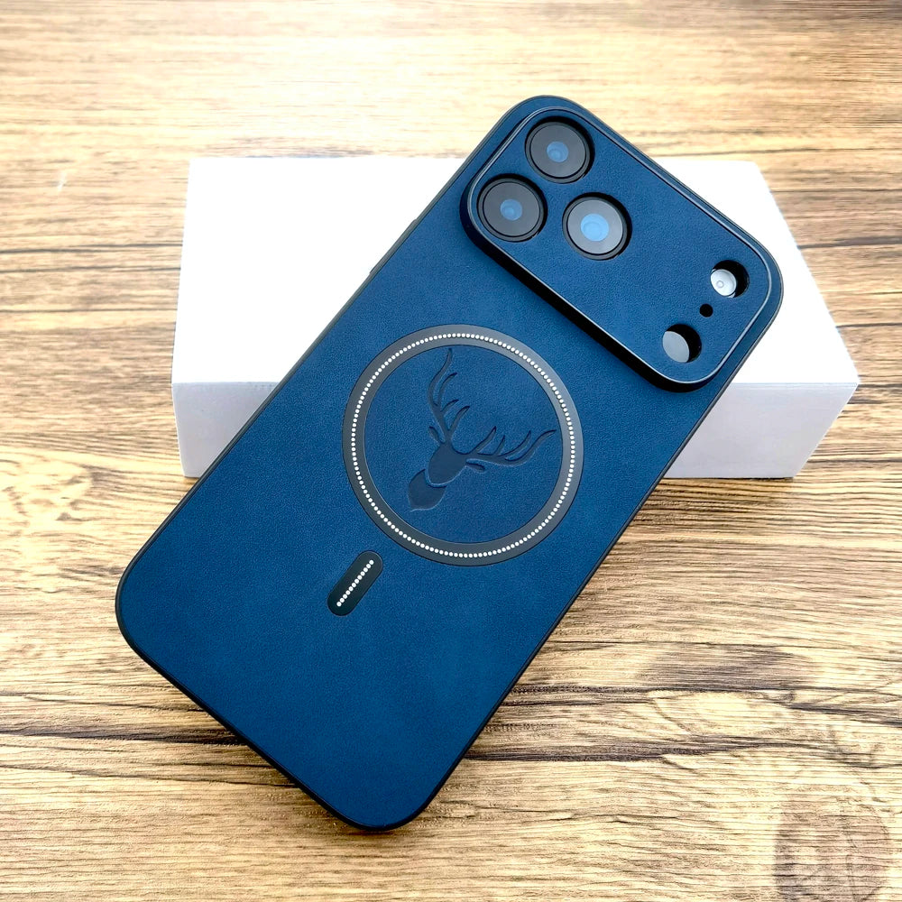 Funda Luxus Retro Kunstleder para iPhone - Funda completa MagSafe con cable cargado para iPhone 11 hasta iPhone 17 Pro Max y Air