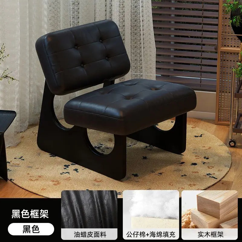 Massivholz Einzelsessel im asiatisch-nordischen Stil – Retro Akzentstuhl mit Öl-Wachs-Leder-Optik für entspanntes Wohnen