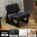 Massivholz Einzelsessel im asiatisch-nordischen Stil – Retro Akzentstuhl mit Öl-Wachs-Leder-Optik für entspanntes Wohnen