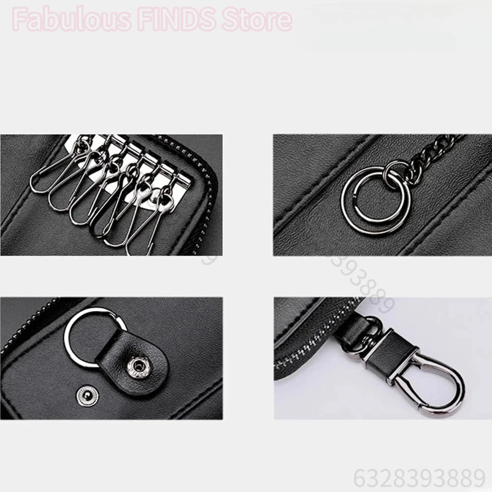 Echtleder Schlüsselmäppchen mit Schlüsselring – Unisex Key Bag & Organizer Geldbörse aus Rindsleder für Schlüssel, Karten & Bargeld