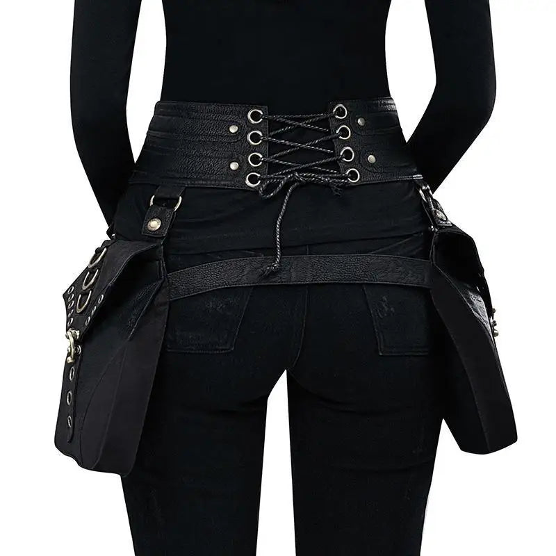 Gothic PU-Leder Hüfttasche – Steampunk Waist Bag, Leg Pouch, Corset Crossbody & Fanny Pack für Festival, Cosplay und Alltag