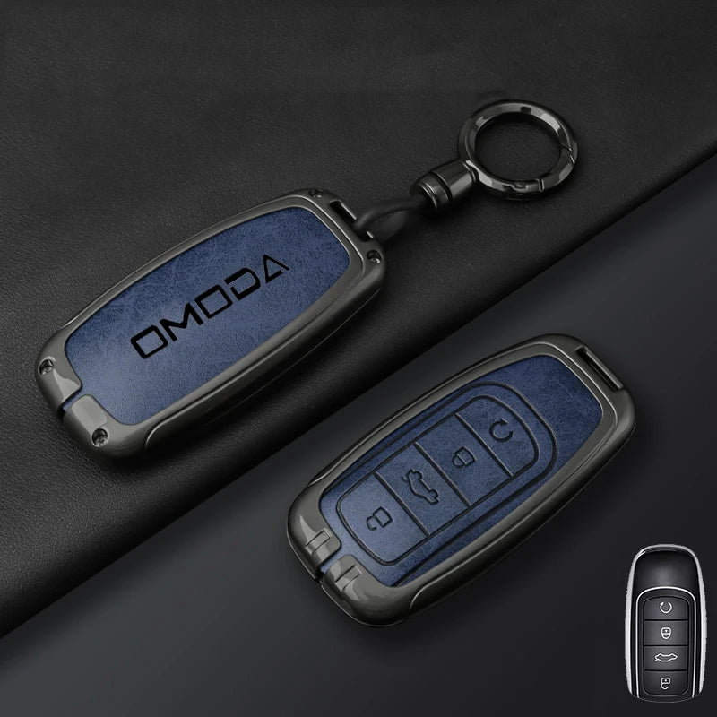 Premium Leder-Metall Autoschlüssel Hülle für Chery Omoda – Key Case Cover für Omoda C5, E5, C9, Omoda 5 & 9 (EV & PHEV 2024–2025)