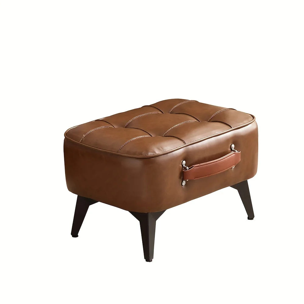 Light Luxury Leder Sitzhocker quadratisch – Weicher PU-Leder Schuhwechselstuhl & Sofa-Fußhocker im Modern-Morocco-Design