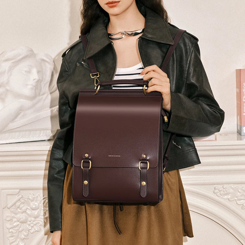 Cnoles Damen Leder Rucksack Vintage – Große Casual Schultertasche aus Spaltleder für Schule, College & Reisen, modischer Laptop-Rucksack für Frauen