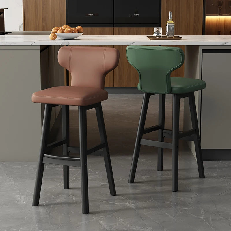 Luxus Barhocker aus Leder & Holz – Moderner minimalistischer Design-Barstuhl im italienischen Stil für Restaurant, Bar & Theke