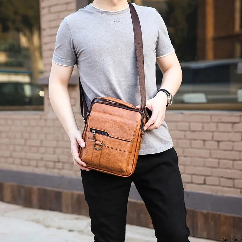 Business & Freizeit PU-Leder Schultertasche für Herren – Vertikale Crossbody Bag & Messenger Bag