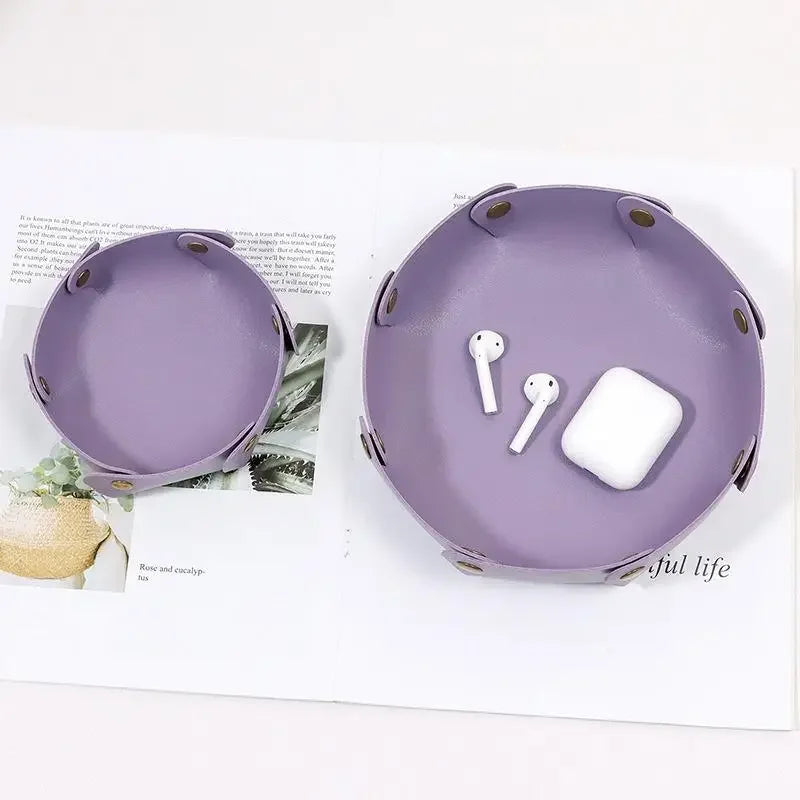 Nordische Leder Ablageschale – Faltbarer Desktop Organizer für Schlüssel, Schmuck & Kosmetik