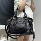 Y2K Retro Motorrad Schultertasche für Damen - Bolso bandolera vintage grande con cuero de PU en apariencia usada