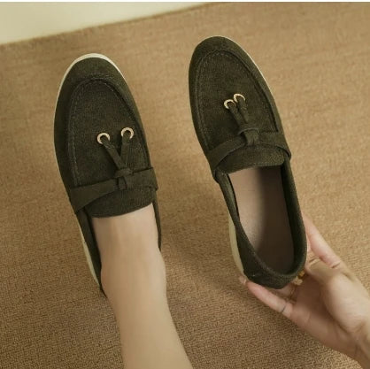 Damen Retro Slip-On Schuhe aus weichem Leder – Bequeme Lazy Shoes mit dicker Sohle & flachem Absatz für Alltag & Freizeit