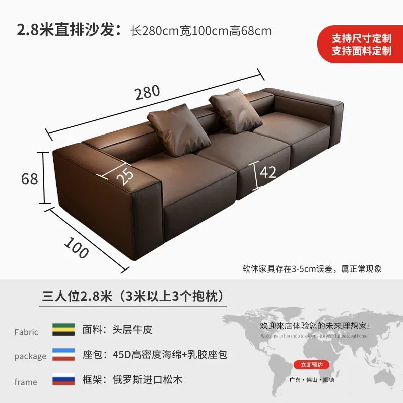 Nordisches Luxus Leder-Ecksofa im minimalistaischen Design – Designer Lounge Sofa aus Rindsleder, modernes Relax-Sofa für Wohnzimmer &amp; Salon